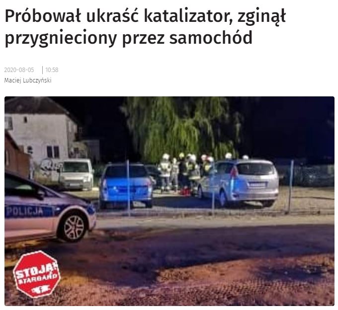 W momencie wycinania, złodziejowi wysunął się spod auta lewarek. Mężczyzna został przygnieciony. Nie…