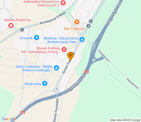 Mapa dojazdu do hurtowni motoryzacyjnej w miejscowości Grudziądz