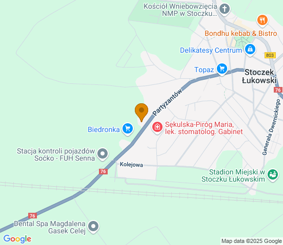 Mapa dojazdu do hurtowni motoryzacyjnej w miejscowości Stoczek Łukowski