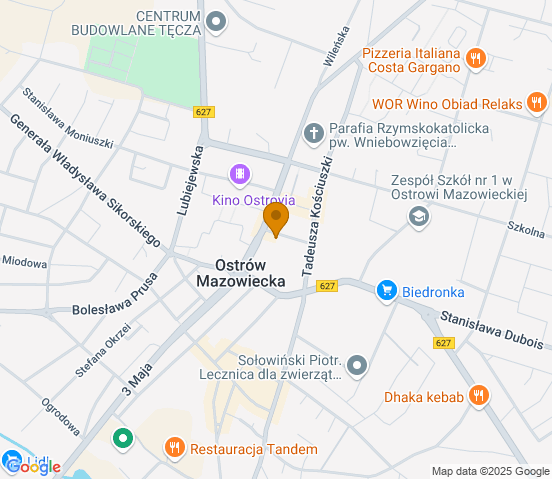 Mapa dojazdu do hurtowni motoryzacyjnej w miejscowości Ostrów Mazowiecka