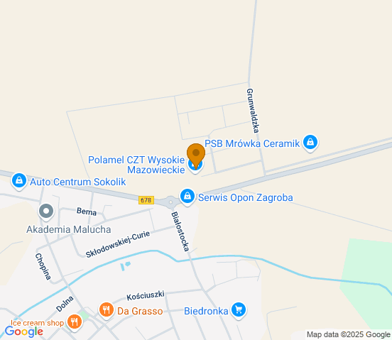 Mapa dojazdu do hurtowni motoryzacyjnej w miejscowości Wysokie Mazowieckie
