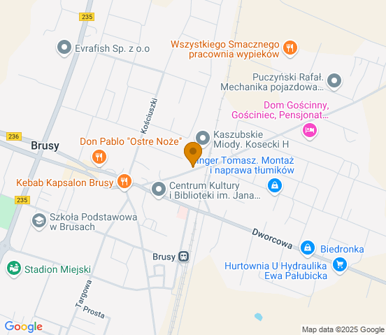 Mapa dojazdu do hurtowni motoryzacyjnej w miejscowości Brusy