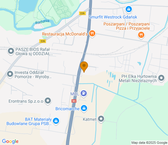 Mapa dojazdu do hurtowni motoryzacyjnej w miejscowości Pruszcz Gdański