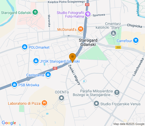 Mapa dojazdu do hurtowni motoryzacyjnej w miejscowości Starogard Gdański