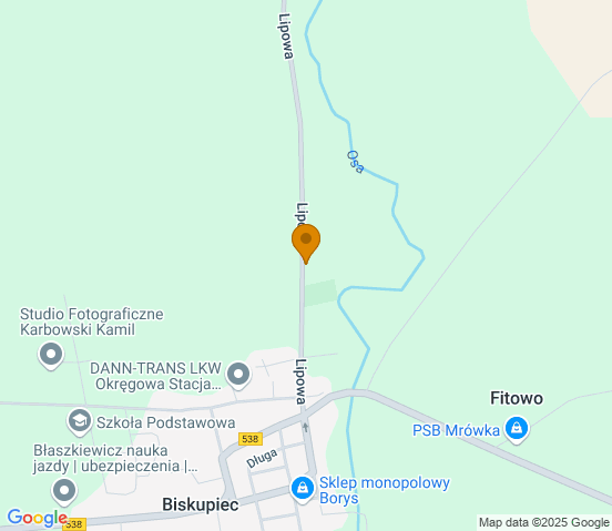 Mapa dojazdu do hurtowni motoryzacyjnej w miejscowości Biskupiec