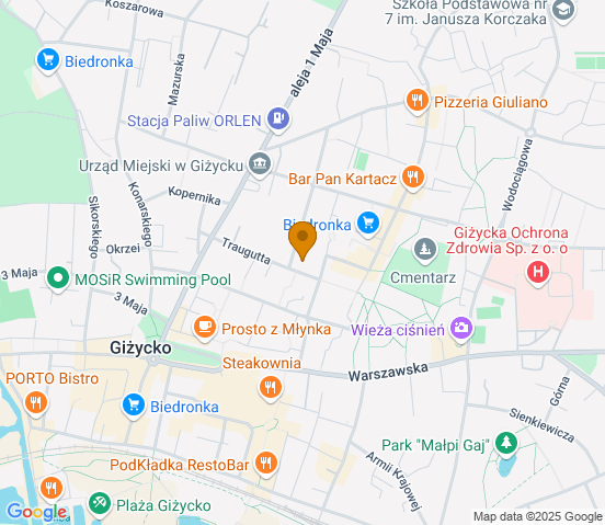 Mapa dojazdu do hurtowni motoryzacyjnej w miejscowości Giżycko