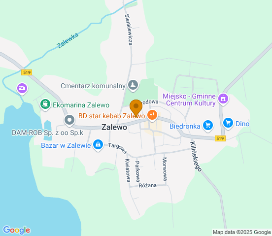 Mapa dojazdu do hurtowni motoryzacyjnej w miejscowości Zalewo
