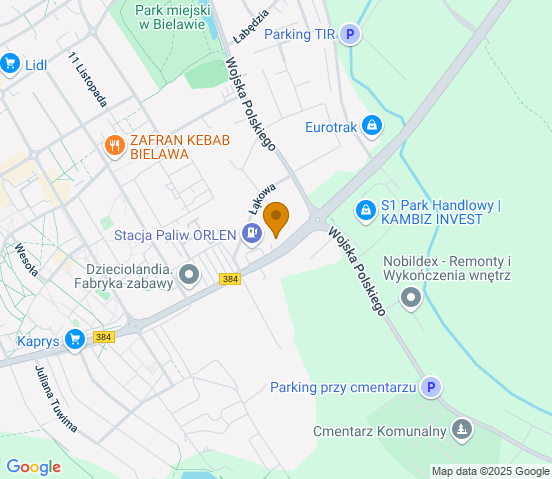 Mapa dojazdu do warsztatu samochodowego w miejscowości Bielawa