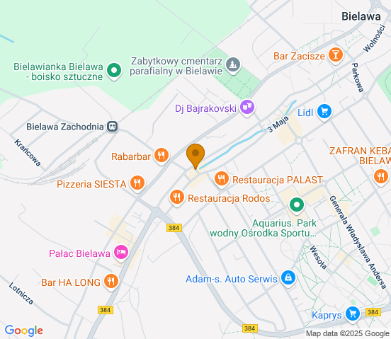 Mapa dojazdu do warsztatu samochodowego w miejscowości Bielawa