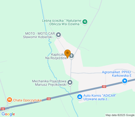 Mapa dojazdu do warsztatu samochodowego w miejscowości Dzielna