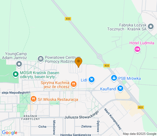 Mapa dojazdu do warsztatu samochodowego w miejscowości Kraśnik