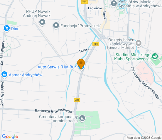 Mapa dojazdu do warsztatu samochodowego w miejscowości Andrychów