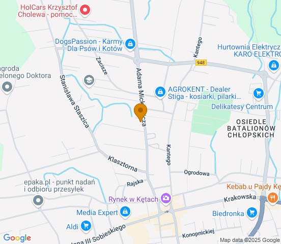 Mapa dojazdu do warsztatu samochodowego w miejscowości Kęty