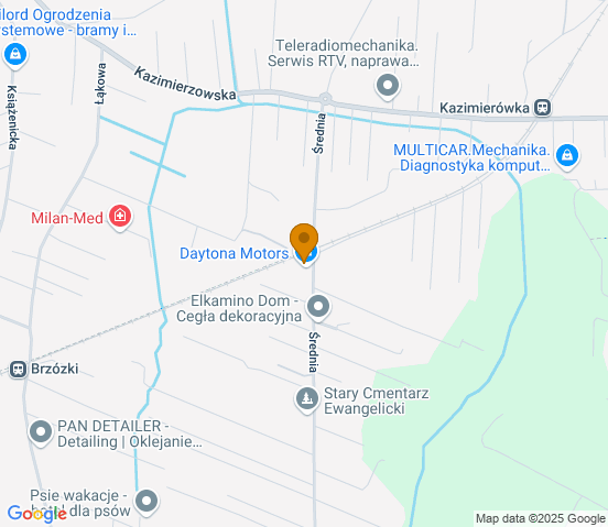 Mapa dojazdu do warsztatu samochodowego w miejscowości Milanówek