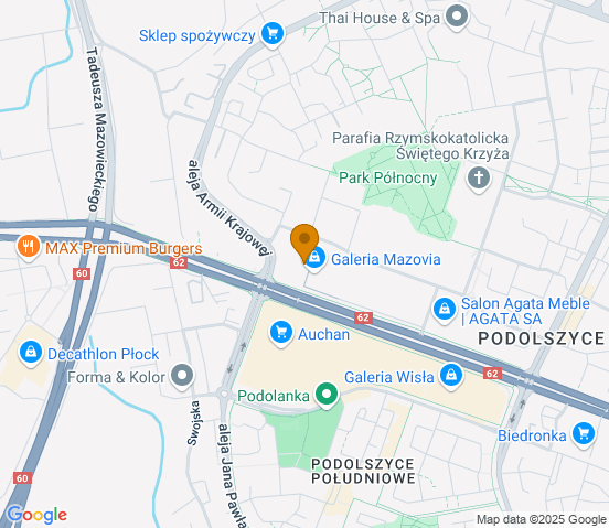 Mapa dojazdu do warsztatu samochodowego w miejscowości Płock