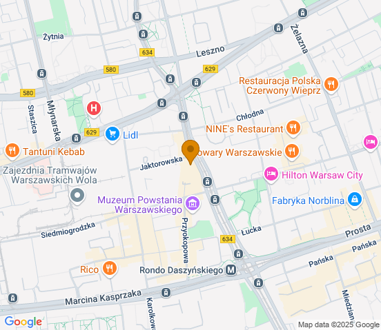 Mapa dojazdu do warsztatu samochodowego w miejscowości Warszawa