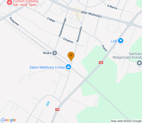 Mapa dojazdu do warsztatu samochodowego w miejscowości Nisko
