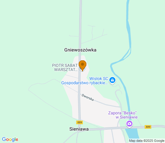 Mapa dojazdu do warsztatu samochodowego w miejscowości Rymanów