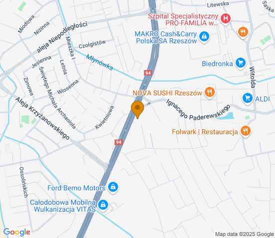 Mapa dojazdu do warsztatu samochodowego w miejscowości Rzeszów