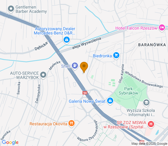 Mapa dojazdu do warsztatu samochodowego w miejscowości Rzeszów