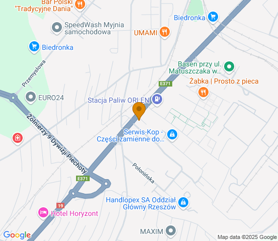 Mapa dojazdu do warsztatu samochodowego w miejscowości Rzeszów