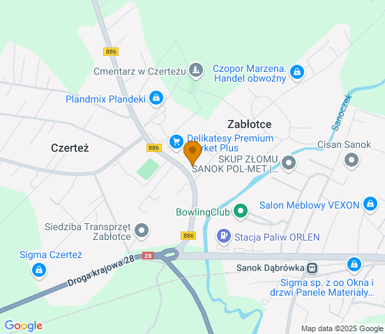 Mapa dojazdu do warsztatu samochodowego w miejscowości Sanok