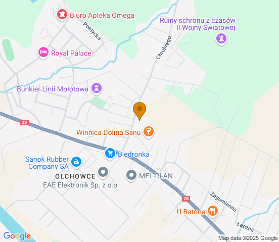 Mapa dojazdu do warsztatu samochodowego w miejscowości Sanok