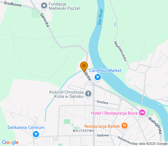 Mapa dojazdu do warsztatu samochodowego w miejscowości Sanok