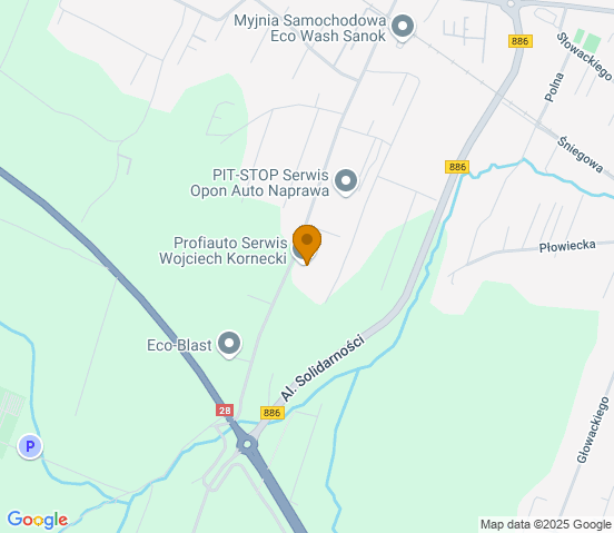 Mapa dojazdu do warsztatu samochodowego w miejscowości Sanok