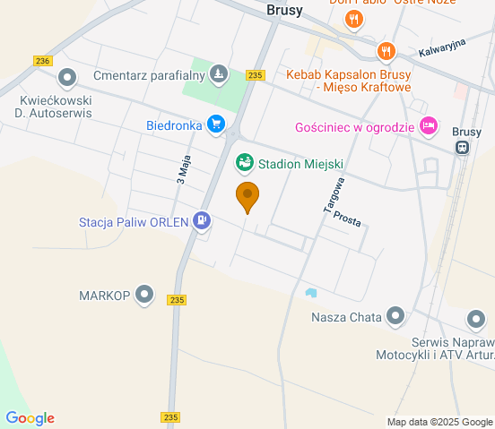 Mapa dojazdu do warsztatu samochodowego w miejscowości Brusy
