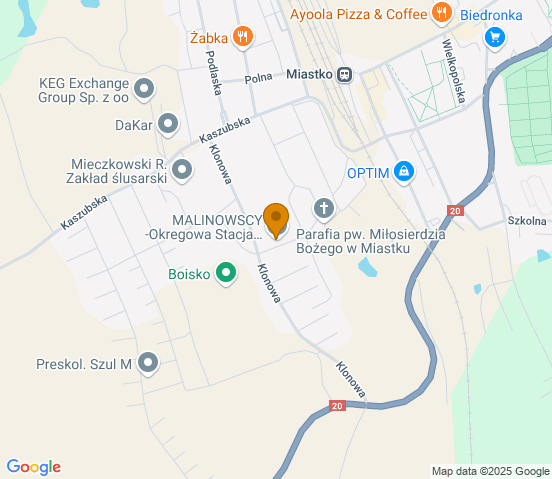Mapa dojazdu do warsztatu samochodowego w miejscowości Miastko