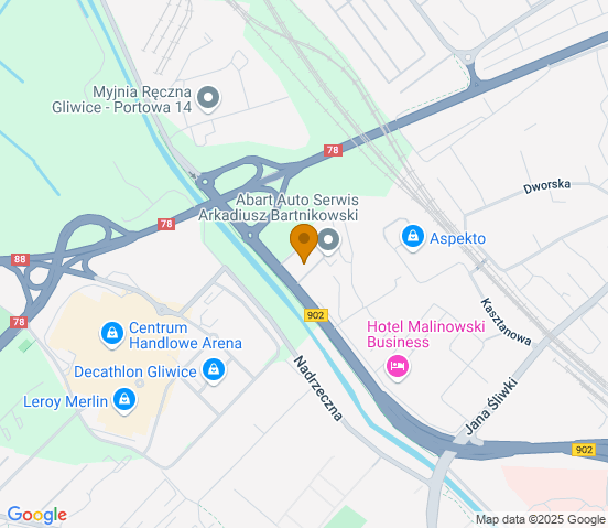 Mapa dojazdu do warsztatu samochodowego w miejscowości Gliwice