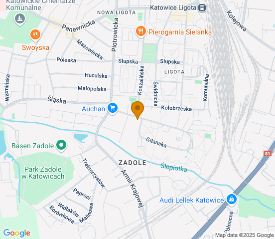 Mapa dojazdu do warsztatu samochodowego w miejscowości Katowice