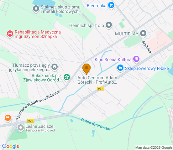 Mapa dojazdu do warsztatu samochodowego w miejscowości Knurów