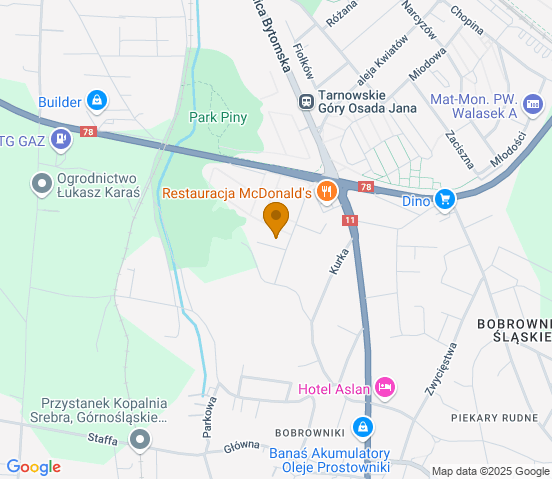 Mapa dojazdu do warsztatu samochodowego w miejscowości Tarnowskie Góry