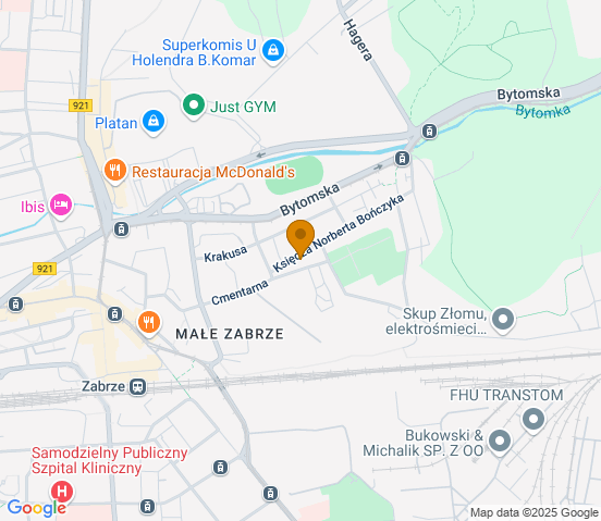 Mapa dojazdu do warsztatu samochodowego w miejscowości Zabrze