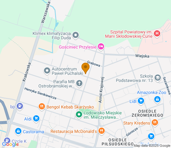 Mapa dojazdu do warsztatu samochodowego w miejscowości Skarżysko-Kamienna