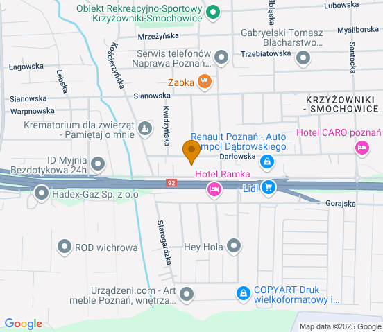 Mapa dojazdu do warsztatu samochodowego w miejscowości Poznań